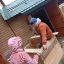 Помогали папе делать собачью конуру 0
