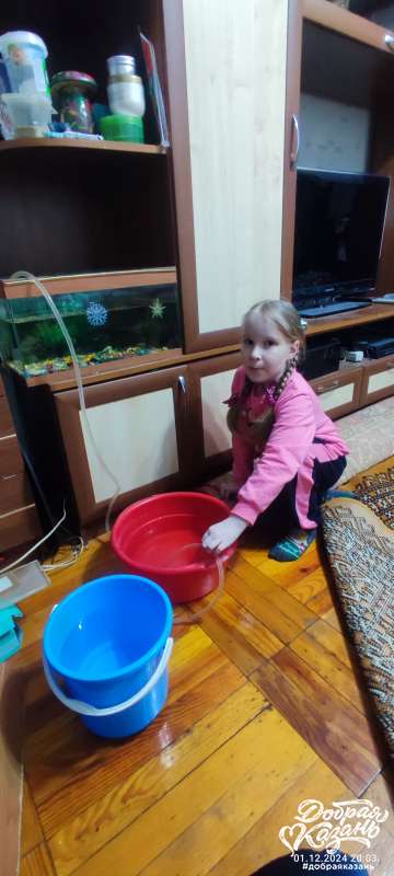 Помогала маме менять рыбкам воду в аквариуме.