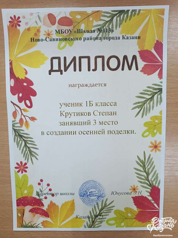 Участвовал в школе в конкурсе "Осенние поделки".