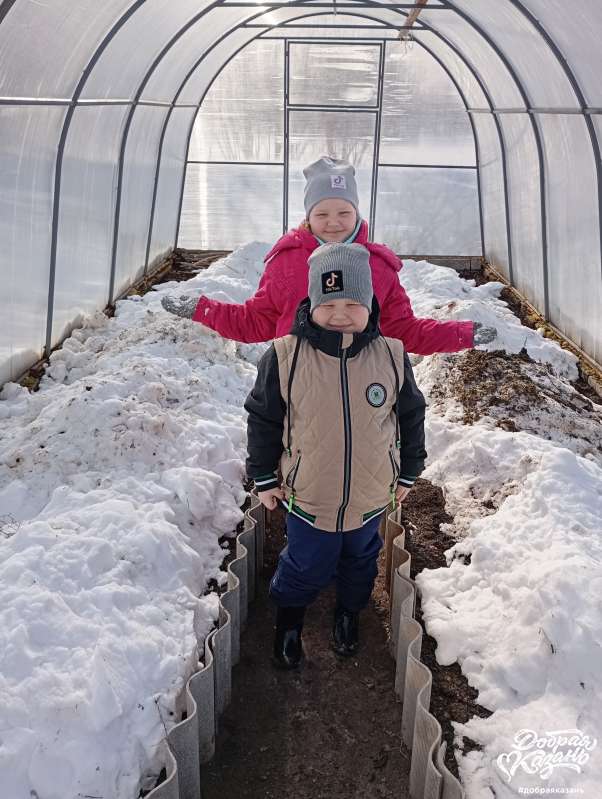 Закидали снег в теплицу.